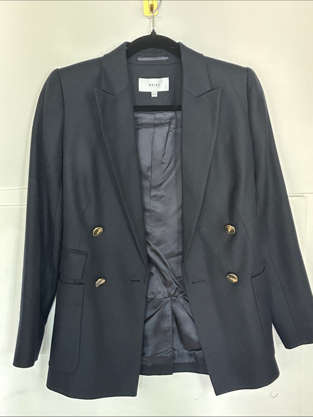 Reiss Black Double-Breasted Blazer with Gold Buttons